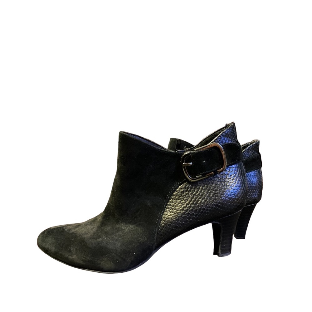 Alfani Step Flex Black Sued and leather mini boot heels